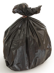 close up shot of a garbage bag on white background