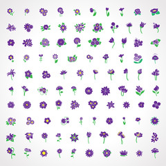 Flower Icons Set - Isolated On Gray Background