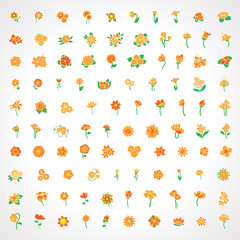 Flower Icons Set - Isolated On Gray Background