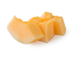 Cut cantaloupe on white background