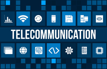 Telecommunication concept image with technology icons and copyspace
