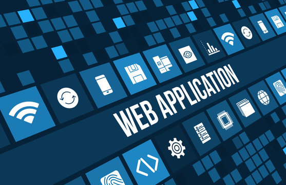 Web application concept image with technology icons and copyspace