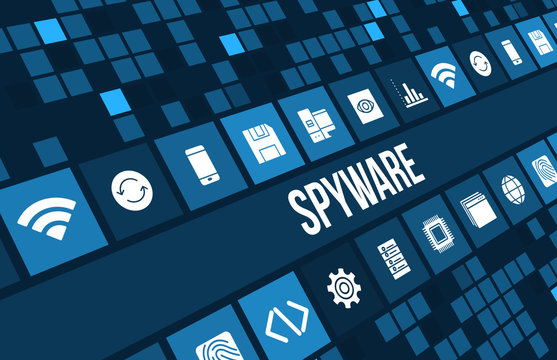 Spyware concept image with technology icons and copyspace