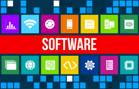 Software concept image with technology icons and copyspace