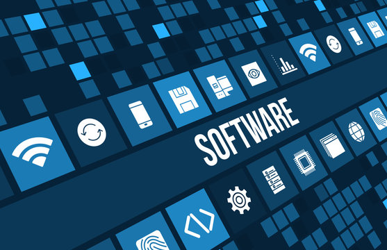 Software concept image with technology icons and copyspace