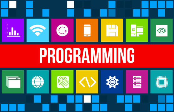 Programming concept image with technology icons and copyspace