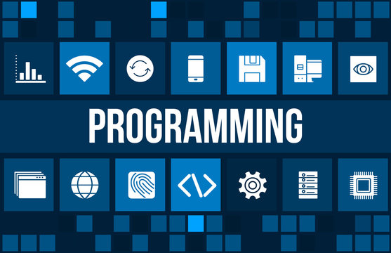 Programming concept image with technology icons and copyspace