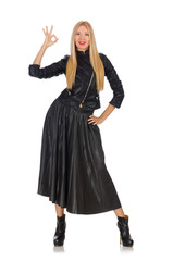 Fototapeta premium Blondie in leatner clothing isolated on white