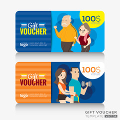 Fitness center gym coupon voucher or gift card design template