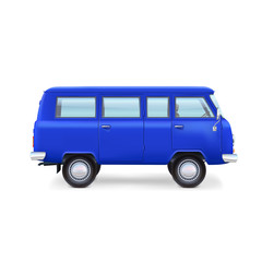 Retro travel van on white background