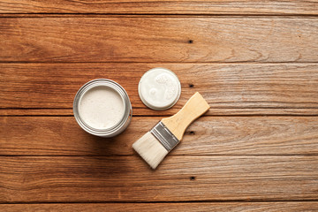 paintbrush wood coating tool wood teak still life background