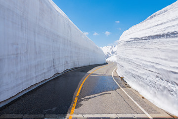 Fototapeta premium Road between Snow wall at Tateyama Kurobe Alpine Route, Japan destination travel