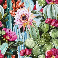 Foto op Canvas Aquarel cactuspatroon © zenina