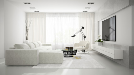 Interior of stylish modern room  with white sofa 3D rendering