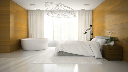 Interior of modern design badroom with bathtub 3D rendering