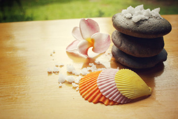 Spa set of stones and salt with flower