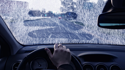 Poor visibility on a winter day in the car