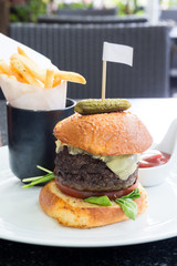 Wagyu Kobe Beef Steakburgers, Hamburgers with Sweet Potato Fries