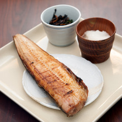 Grilled Salmon Steak, Japanese food lunch set