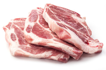 Raw pork meat slices.