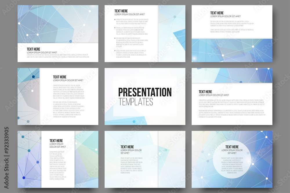 Poster set of 9 vector templates for presentation slides. abstract
