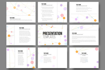 Set of 9 templates for presentation slides. Molecule structure