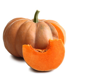 a large pumpkin in the section on white isolated background