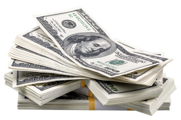pile of dollars isolated on a white background