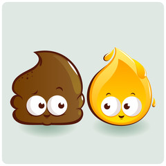 Cartoon poop and a pee drop characters. Vector illustration