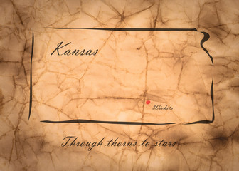 Map Kansas of America on the old faded paper