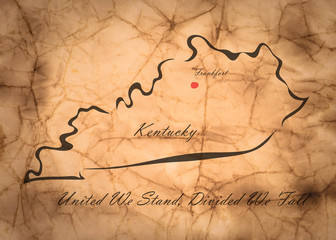 Map Kentucky of America on the old faded paper
