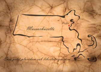 Map Massachusetts of America on the old faded paper