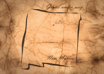 Map New Mexico of America on the old faded paper