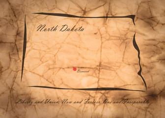 Map North Dakota of America on the old faded paper