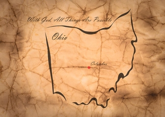Map Ohio of America on the old faded paper