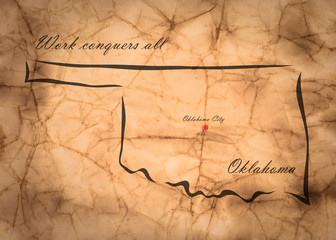 Map Oklahoma of America on the old faded paper