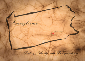 Map Pennsylvania of America on the old faded paper