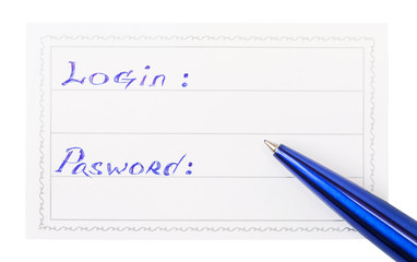 Fototapeta premium pen and badge with the inscription login and password
