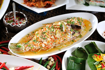Steamed Fish with Chili Lime Sauce,thai lime fish,Steamed  fish in lime dressing
