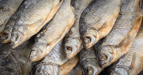 The dried fish clous-up