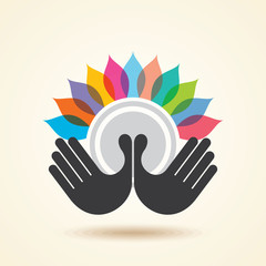 Fototapeta premium human hand & tree icon with colourful leaves - eco concept vector.