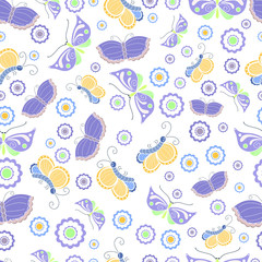 Vector seamless pattern of pastel color butterflies. Sweet and tenderness background