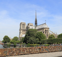 vue arrière de la cathédrale Notre-Dame de Paris depuis pont aux cadenas
