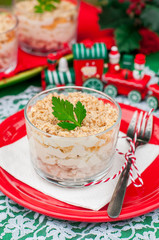 Christmas Chicken, Apple, Cheese and Egg Salad Layered with Mayo