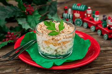 Christmas Chicken, Apple, Cheese and Egg Salad Layered with Mayo