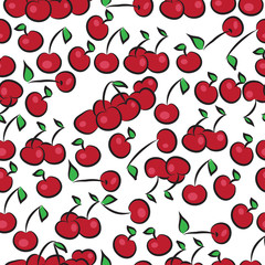 Vector seamless pattern of hand drawn red cherries
