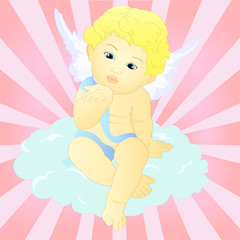 A baby angel blowing a kiss, a Valentine's Day card