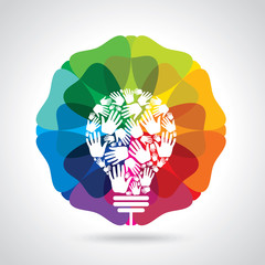 Colorful raised hand in the light-bulb stock vector