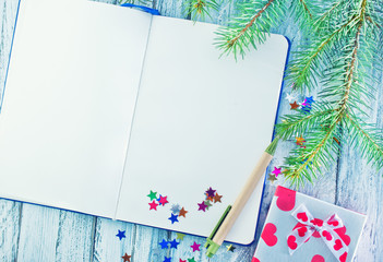 notebook and christmas decoration