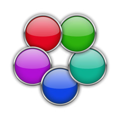 five round buttons with metallic frame
